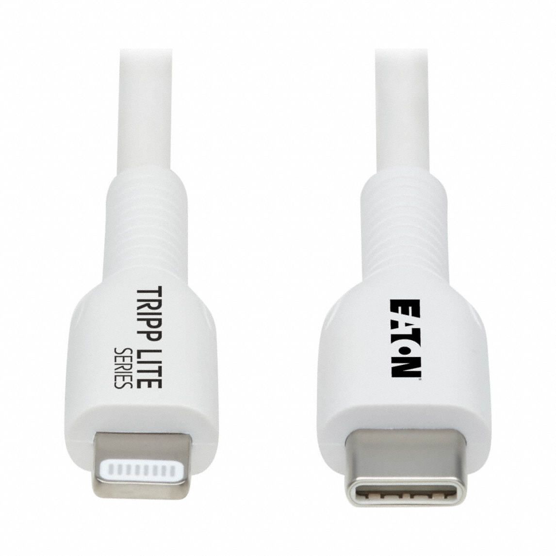 Usb Cable: Type C End 1, Lightning End 2, White, 6.6 ft Lg, 2.0 USB Specification