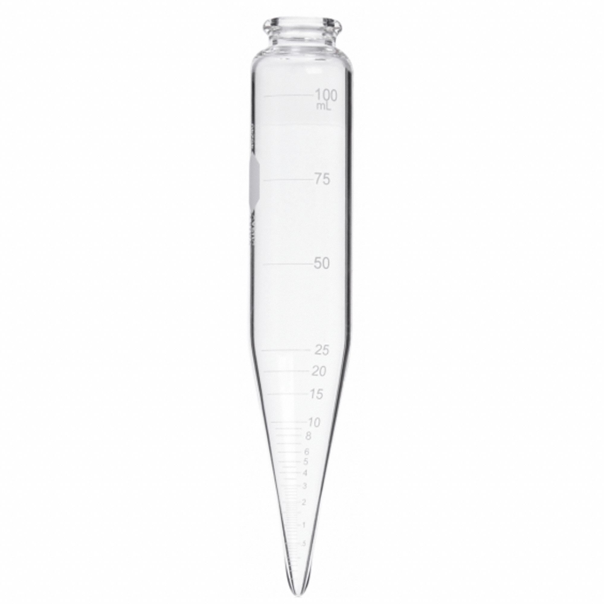 Conical Oil Centrifuge Tube: 3.3 Borosilicate Glass, 100 mL, 37 mm Body Dia, 203 mm Overall Ht