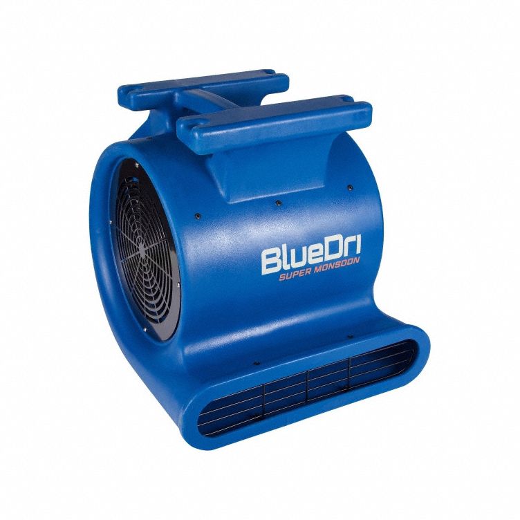 Portable Blower: 4, 050 cfm, Pivoting Frame, 3 Speeds, 1 hp, 115V AC, 15 ft Cord, Blue