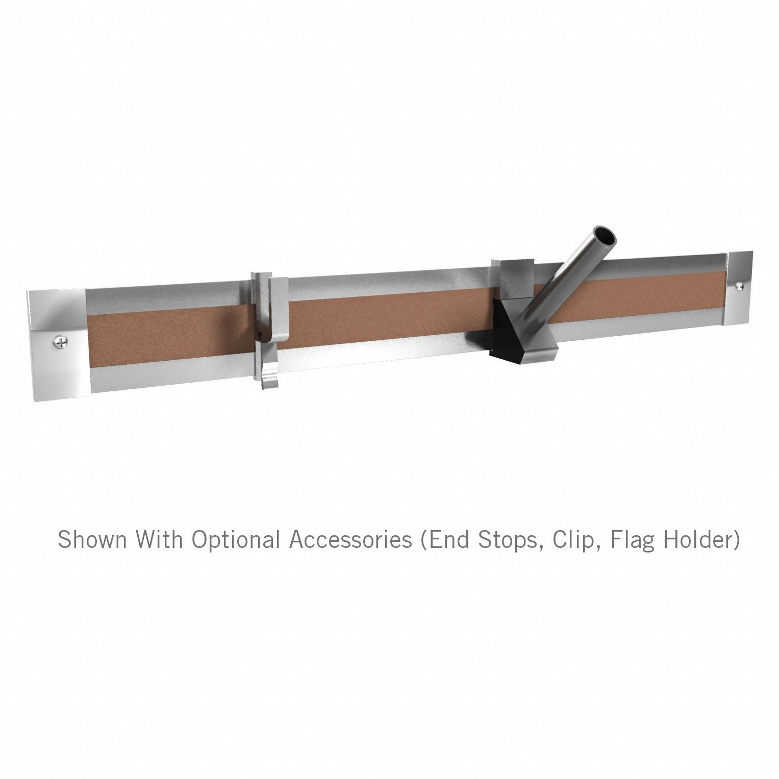 Map Rail: Cork Board, 2 in Overall Ht, 48 in Overall Wd, Natural, Aluminum Frame