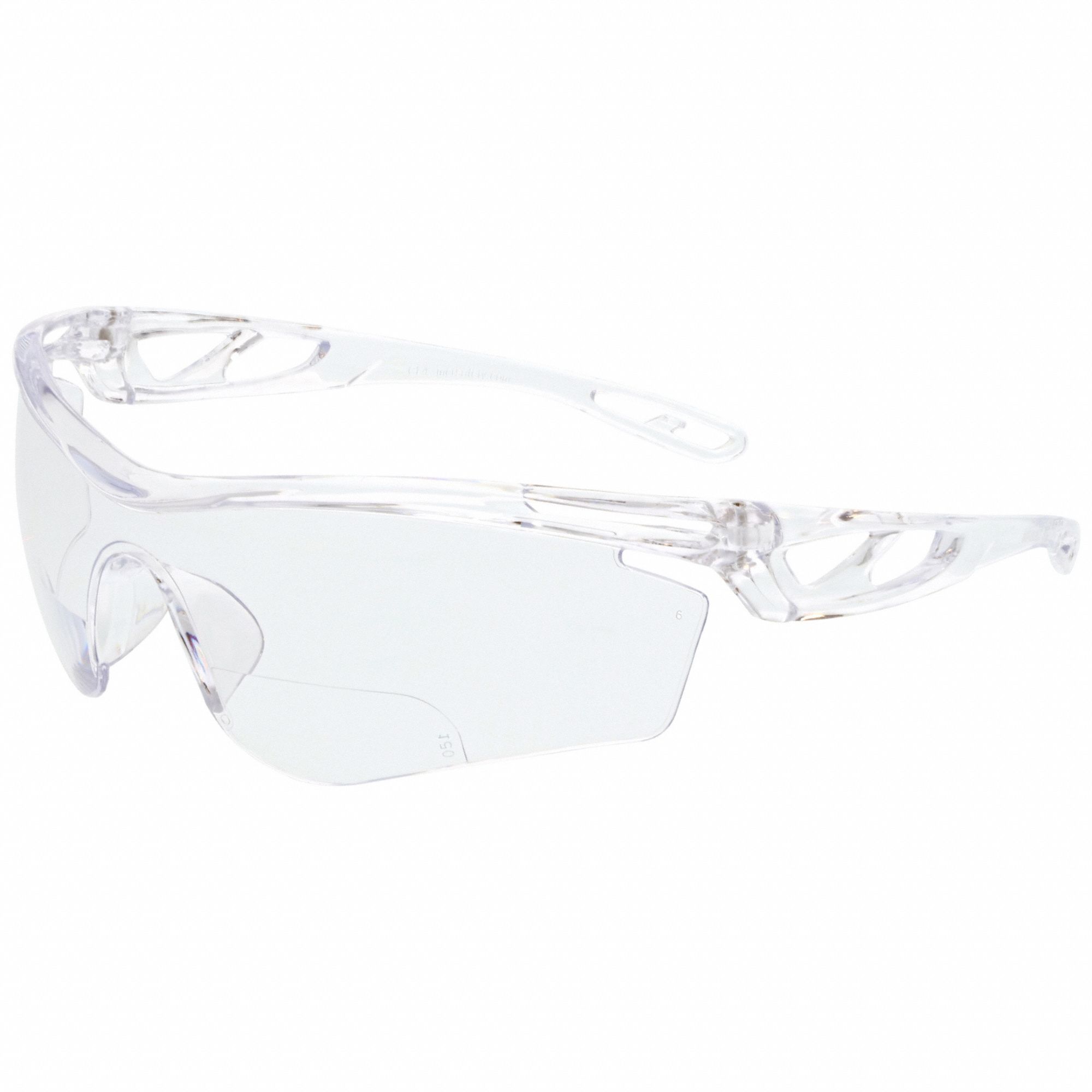 Reader Safety Glasses: Clear Lens Color, Wraparound Frame, Anti-Fog, Bottom, +1.50