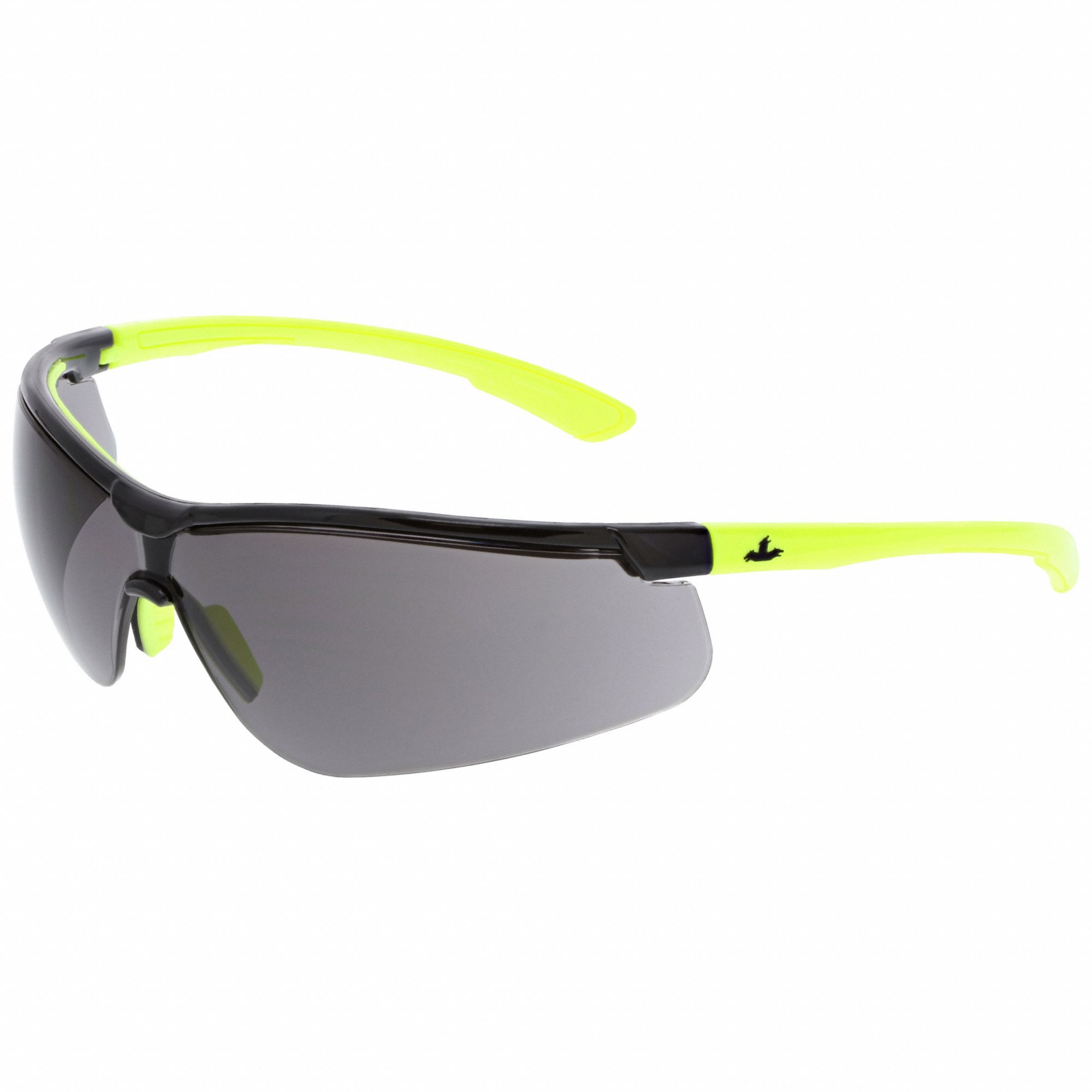 Safety Glasses: Gray Lens, Half-Frame, Scratch-Resistant, High-Visibility Lime Frame