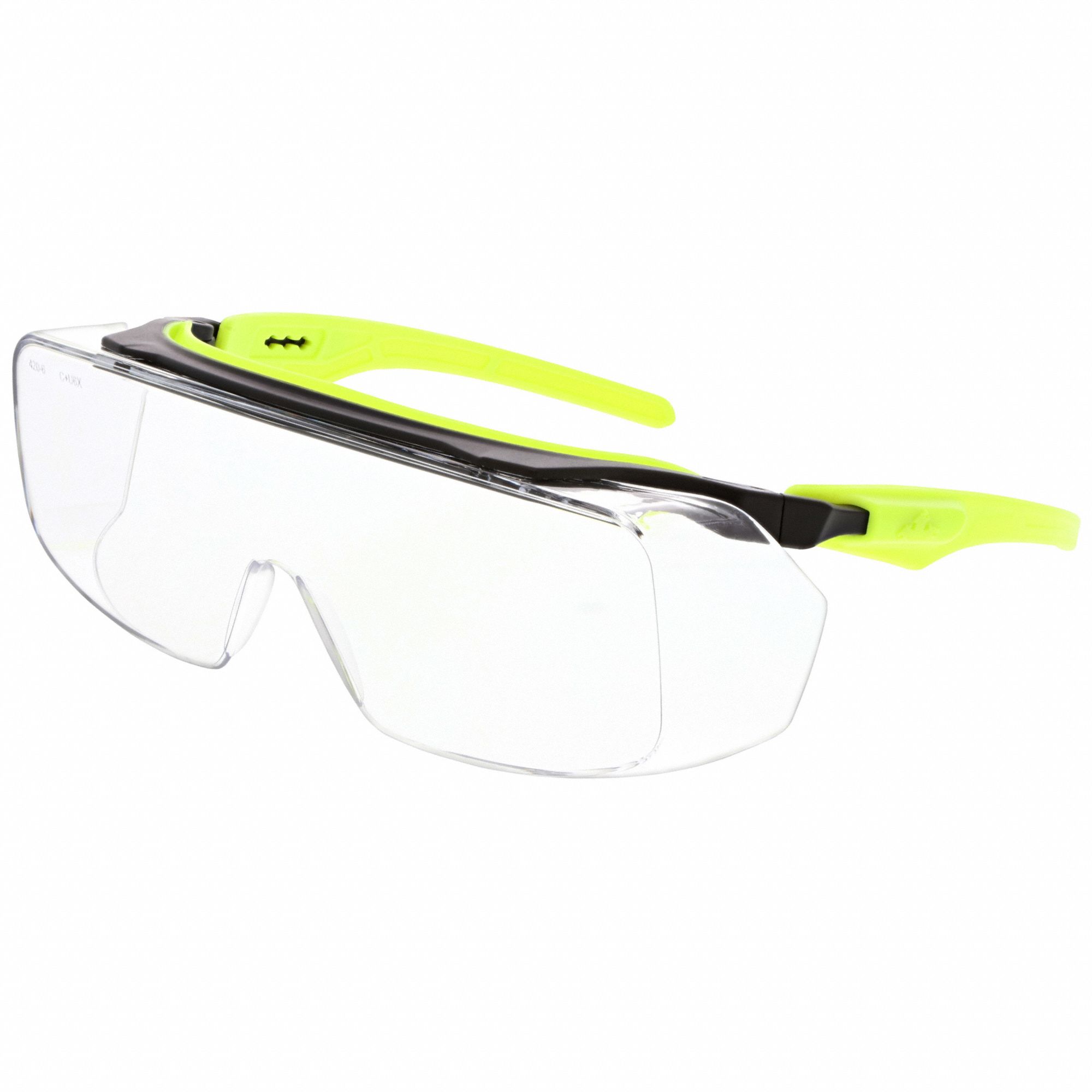 Safety Glasses: Clear Lens Color, Half-Frame, Anti-Fog, Black/Lime Frame Color