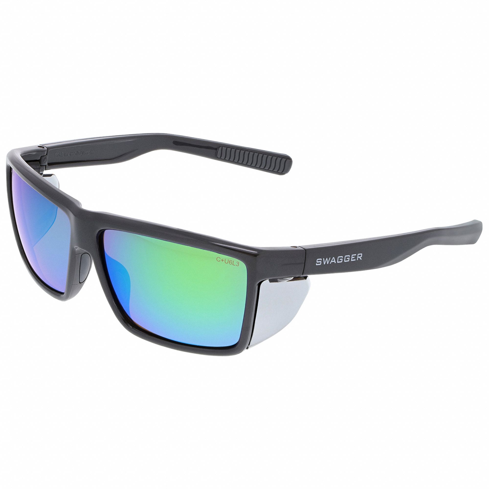 Safety Glasses: Green Lens, Full-Frame, Polarized, Charcoal Frame, Swagger(R) SR2 Series