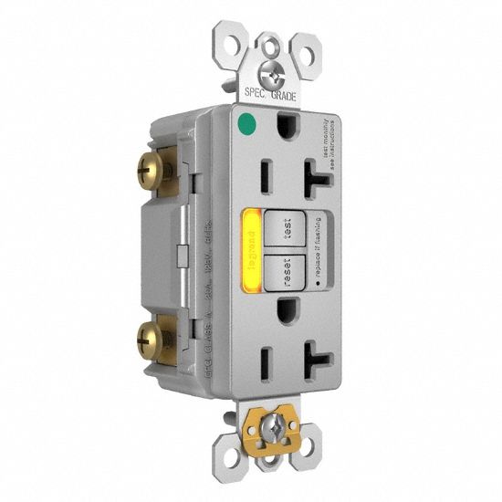 LEGRAND GFCI: Hospital Grade, Duplex, 5-20R, Gray, GFCI, 125V AC, 20 A, 2 Pole / 3 Wire (MPN 2097HGTRPIAMBGRY)
