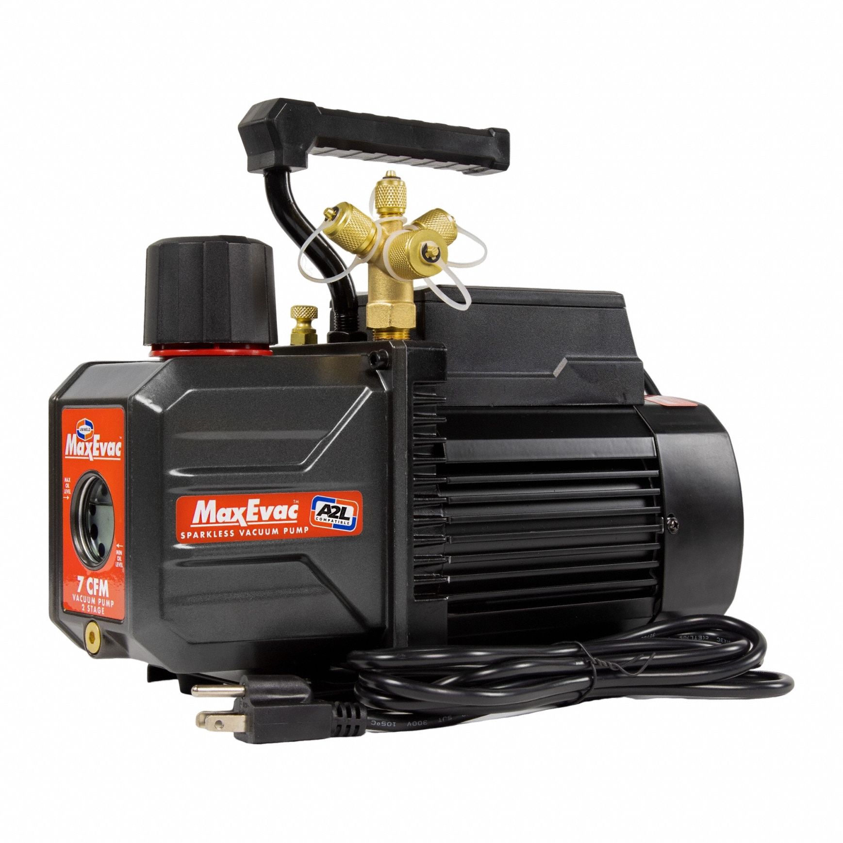 Vacuum Pump: 7.2 cfm, 15 micron Ultimate Vacuum, 120V AC, A2L Compatible, Male, SAE