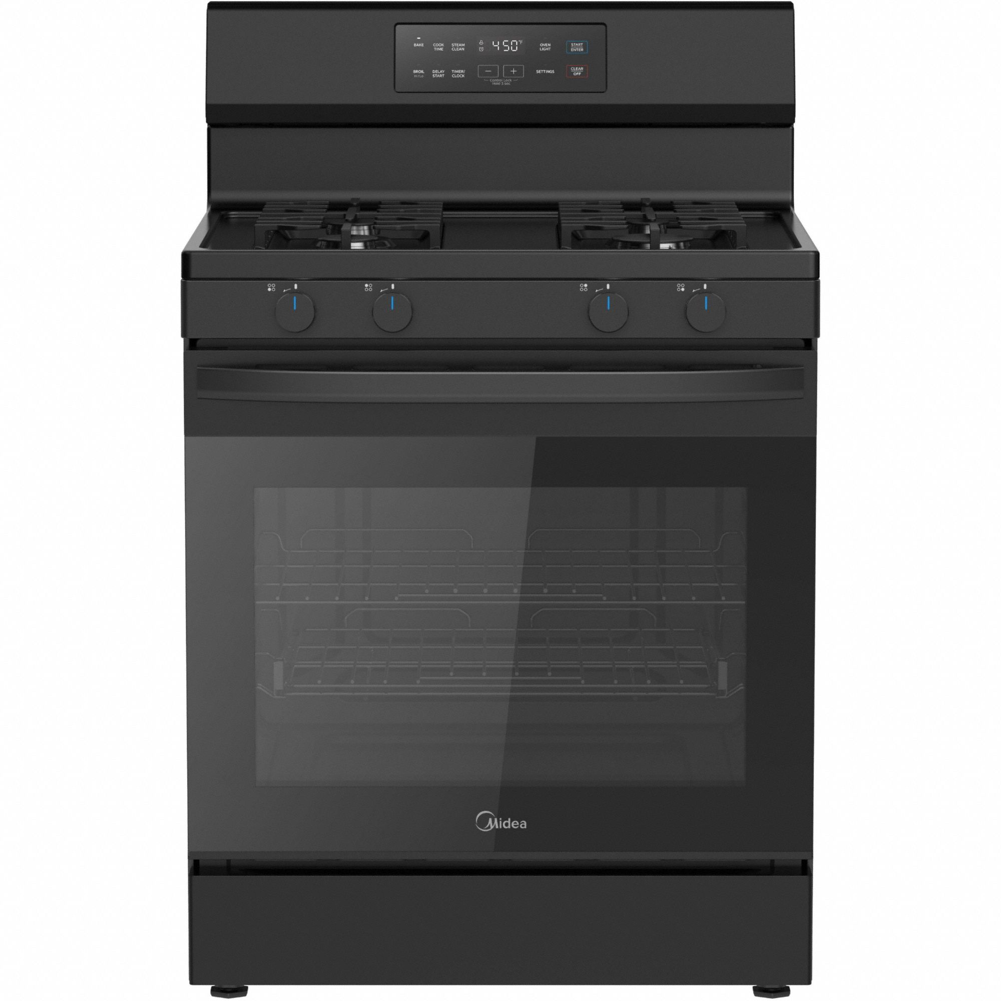Oven Range: Black, Natural Gas, 4 Burners, ADA Compliant