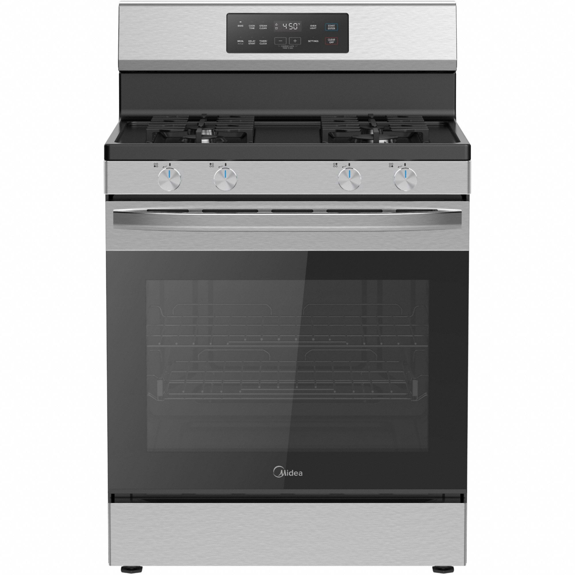 Oven Range: Stainless Steel, Natural Gas, 4 Burners, ADA Compliant