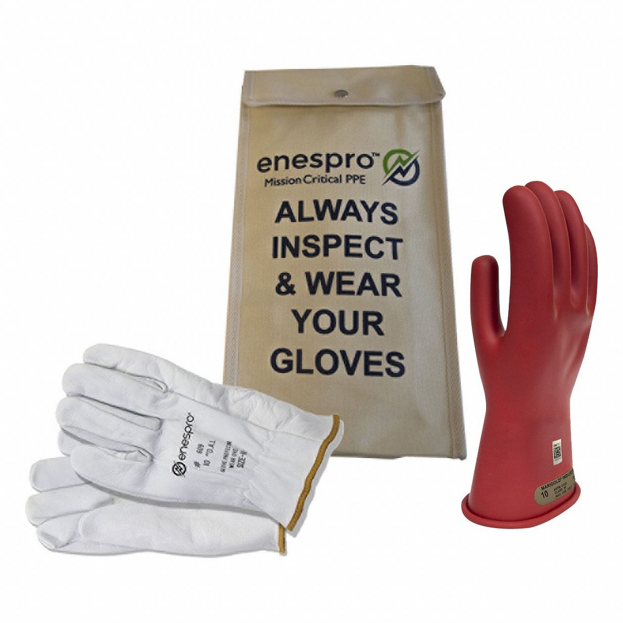 Electrical-Insulating Glove Kit: 500V AC, 750V DC, Class 00, 11 in Glove Lg