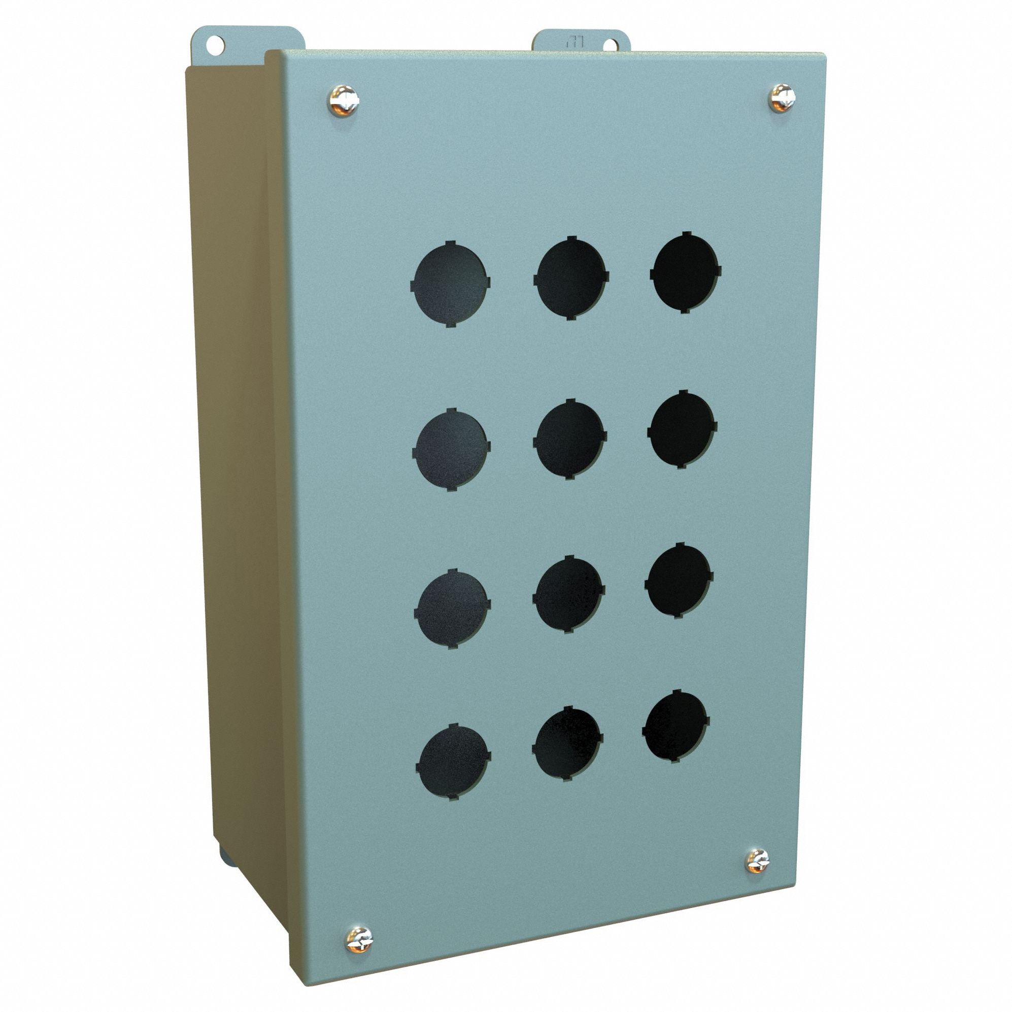 Push Button Enclosure: 22mm, 12 Holes, Carbon Steel, NEMA 12/13