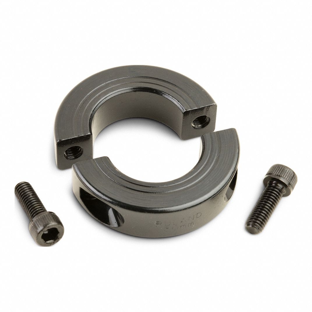 Shaft Collar: 2-Piece, Metric with Inch Bore, Round, Clamp On, 15 mm Collar Wd