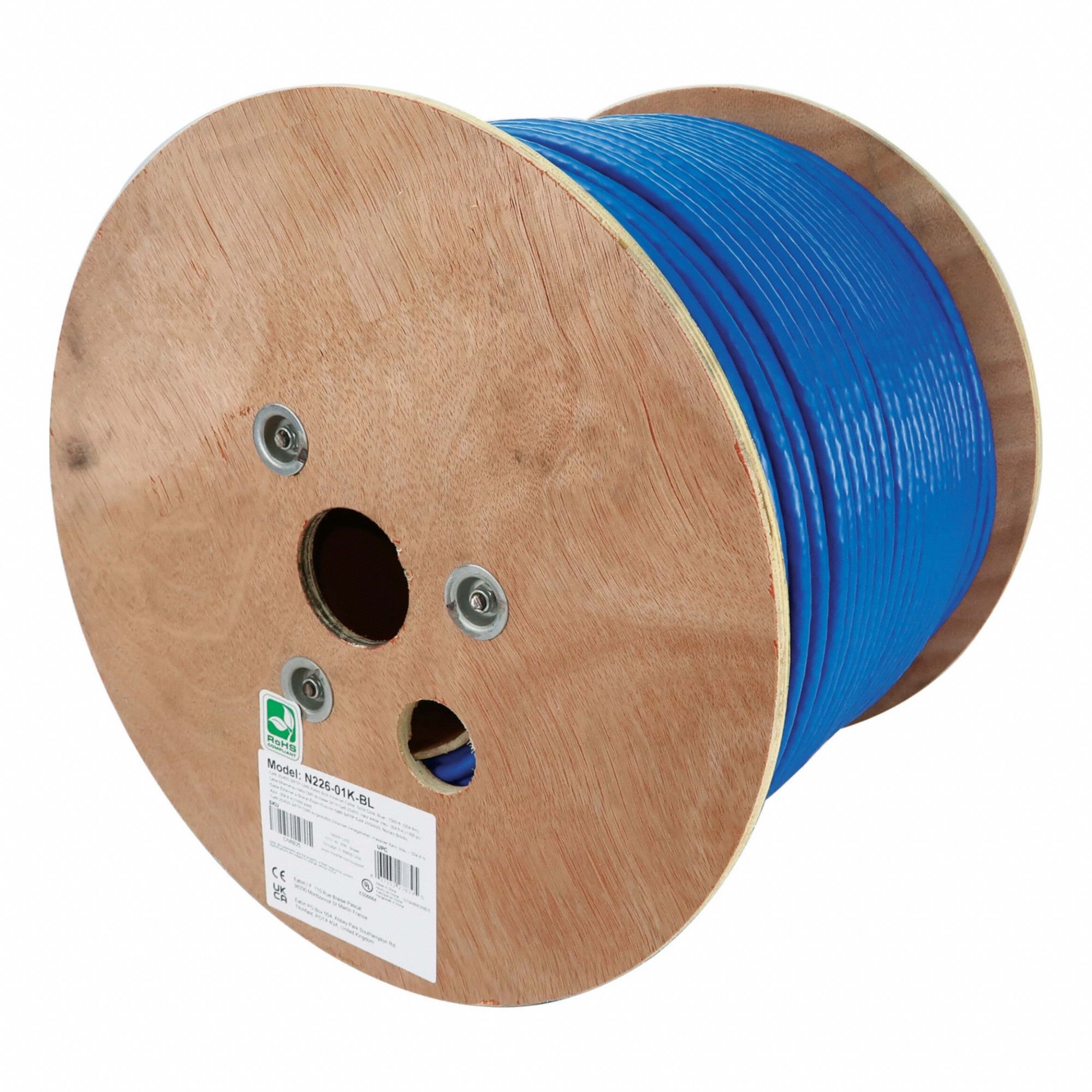Bulk Ethernet Cable: 1, 000 ft Cable Lg, 22 AWG, Riser, Blue, PVC, N226-01K-BL, 8