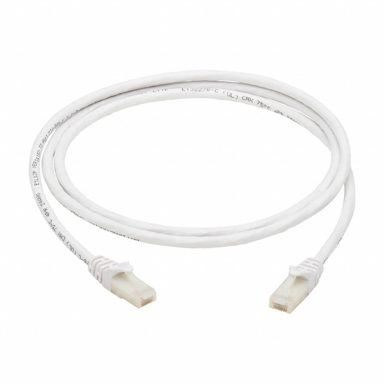 Ethernet Cable: Unshielded, Cat 6A, 3 ft Overall Lg, PVC, Round, 24 AWG, White, CMX