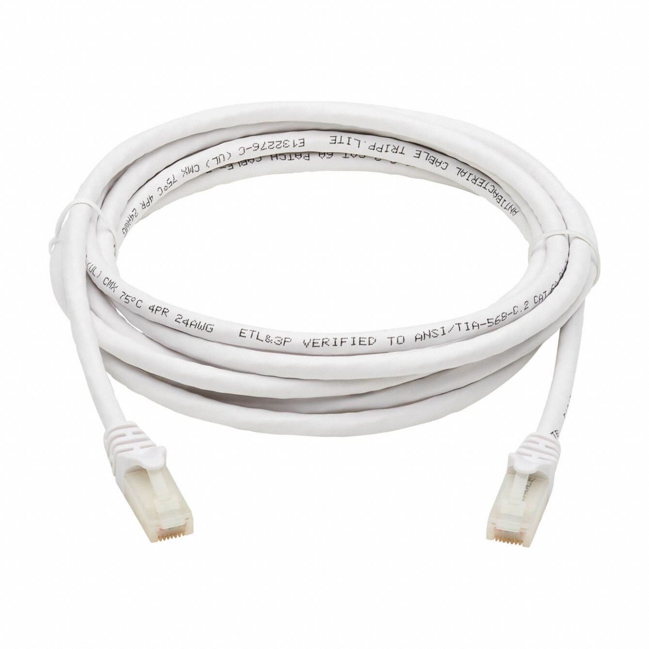 Ethernet Cable: Unshielded, Cat 6A, 7 ft Overall Lg, PVC, Round, 24 AWG, White, CMX
