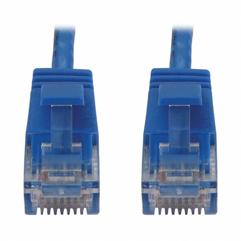 Ethernet Cable: Unshielded, Cat 6A, 7 ft Overall Lg, PVC, Round, 28 AWG, Blue, CM