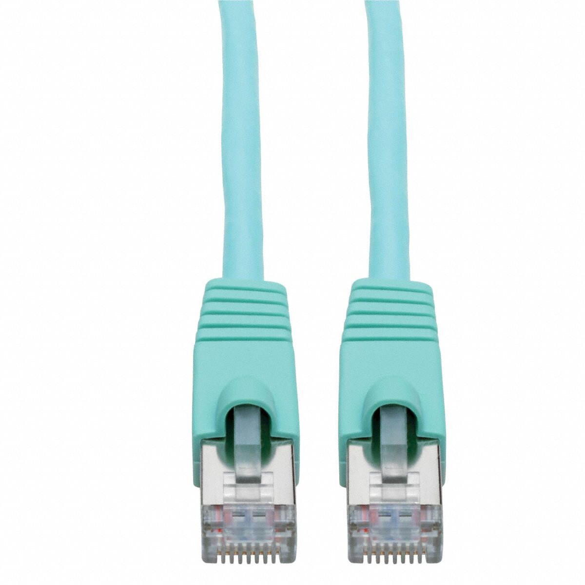 Ethernet Cable: Shielded, Cat 6A, 1 ft Overall Lg, PVC, Round, 26 AWG, Aqua, CM