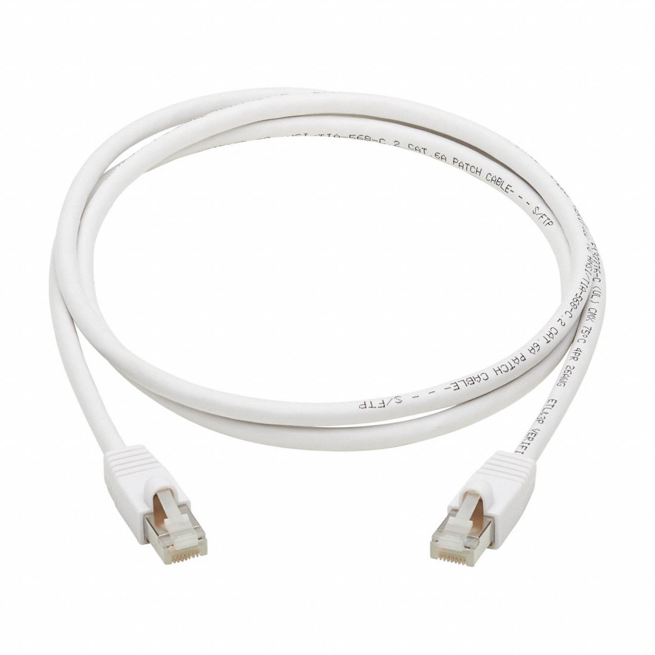 Ethernet Cable: Shielded, Cat 6A, 3 ft Overall Lg, PVC, Round, 26 AWG, White, CMX