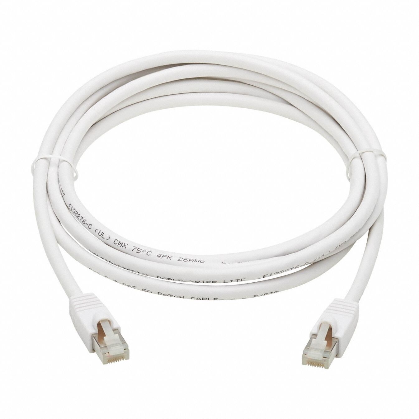 Ethernet Cable: Shielded, Cat 6A, 10 ft Overall Lg, PVC, Round, 26 AWG, White, CMX