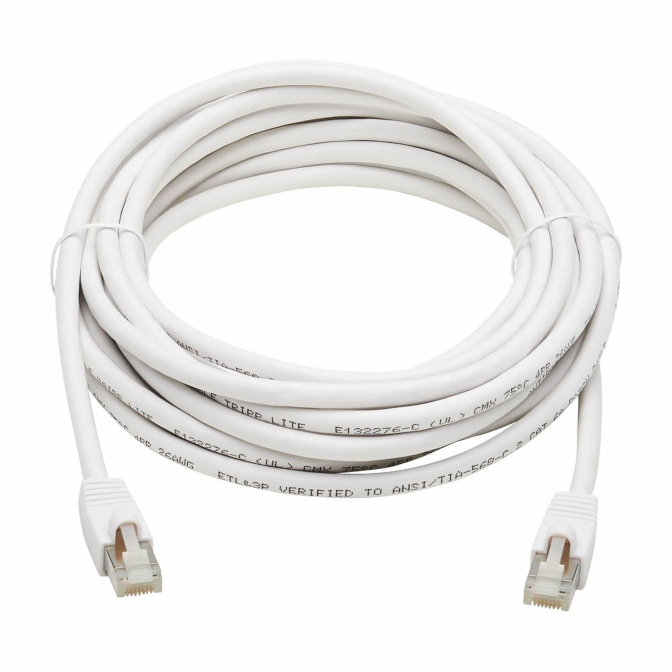 Ethernet Cable: Shielded, Cat 6A, 20 ft Overall Lg, PVC, Round, 26 AWG, White, CMX