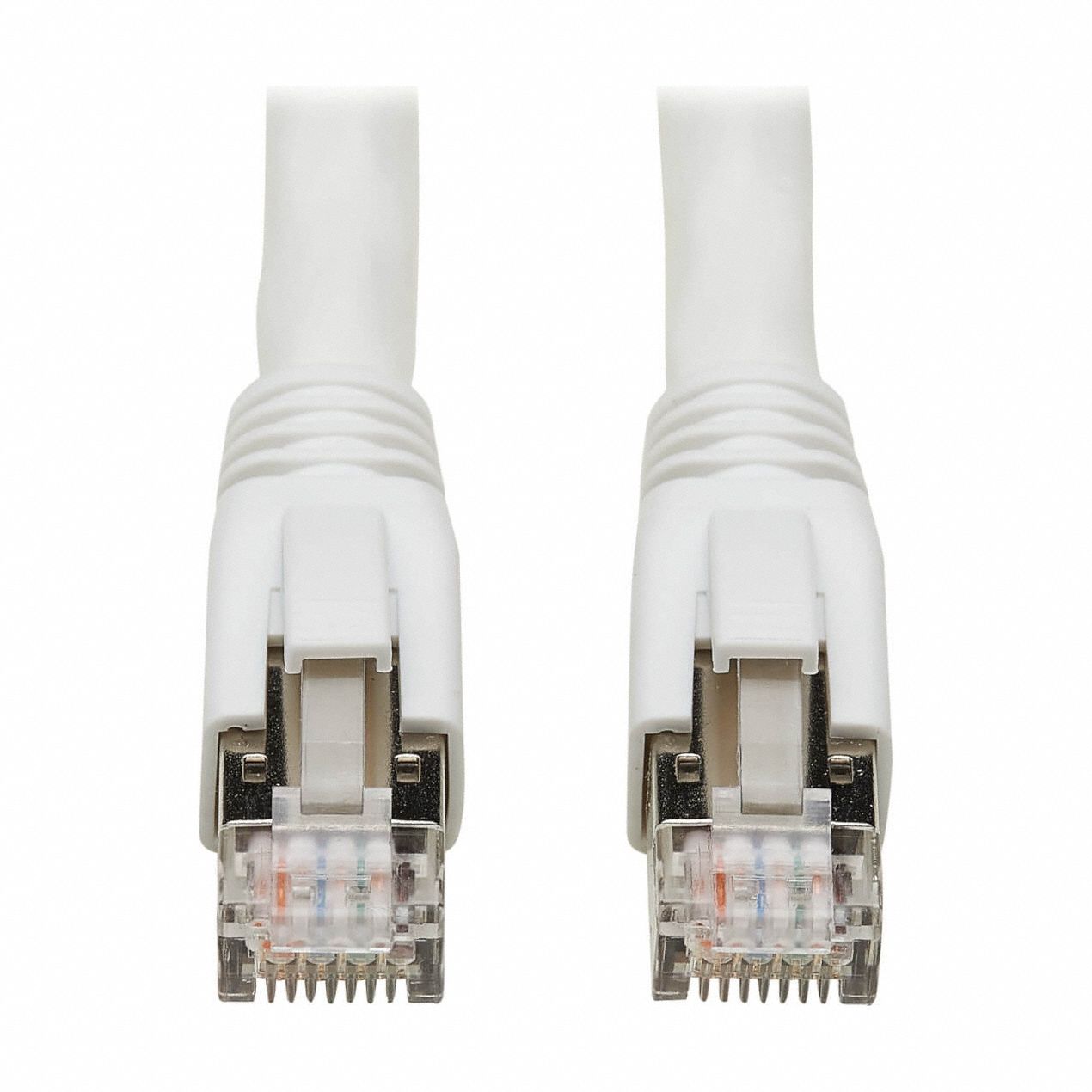 Ethernet Cable: Shielded, Cat 8, 10 ft Overall Lg, PVC, Round, 22 AWG, White, CM
