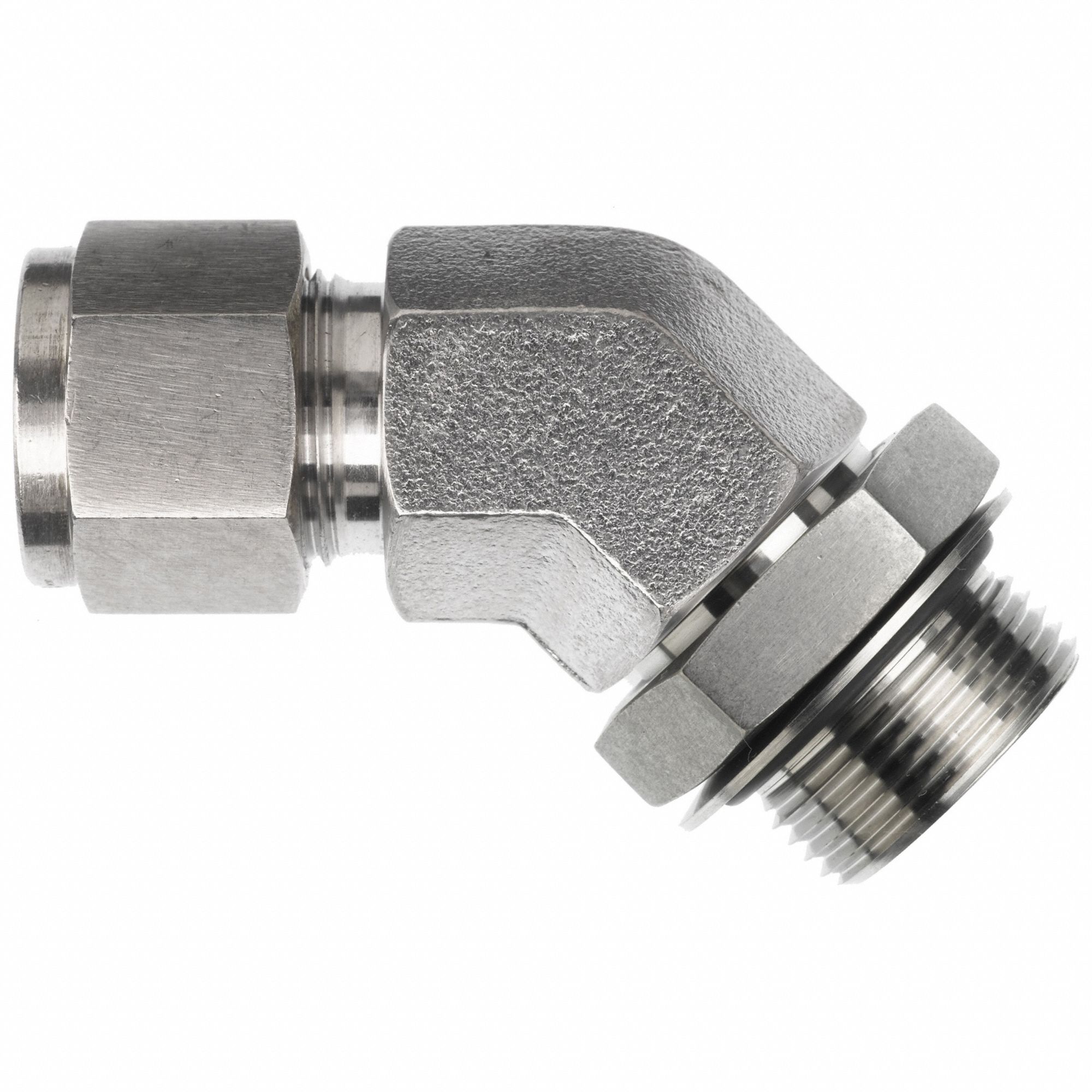 Compression Fitting Elbow: 1/2 in OD x 1/2 in Pipe Fitting Size, Stainless Steel