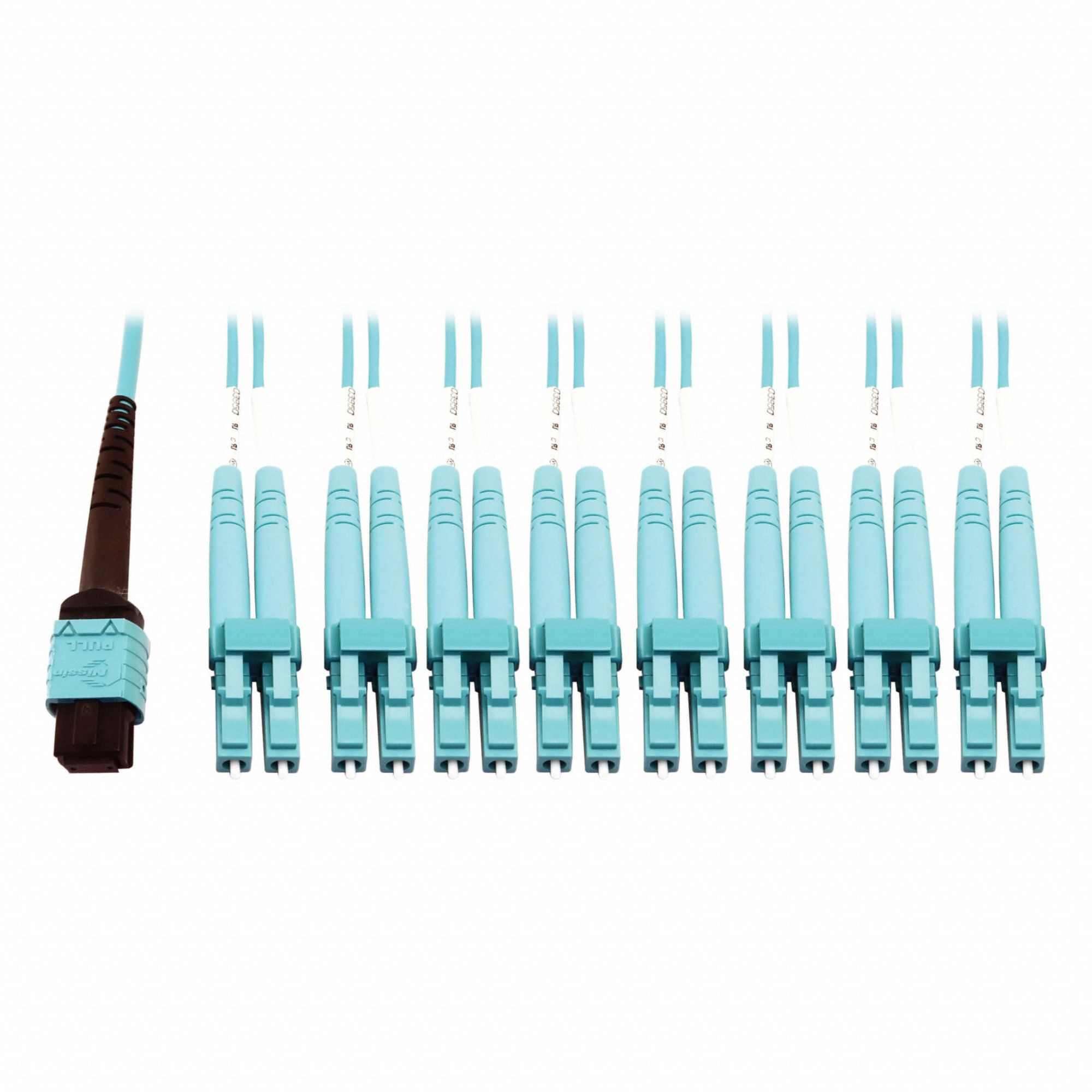 MPO Breakout Cables: (1) 24F MPO/PC Female (Aqua) x (8) LC Duplex Male (Aqua), Aqua
