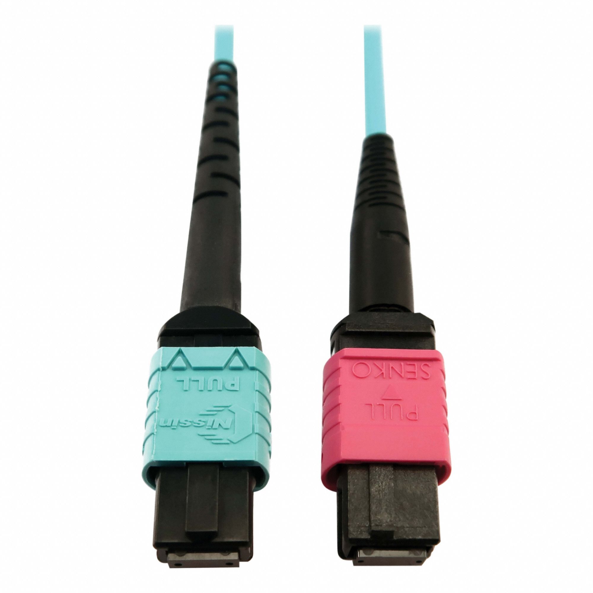 Fiber Cable: (1) 24F MPO/PC Female (Aqua) x (1) 16F MPO/PC Female (Magenta), Plenum