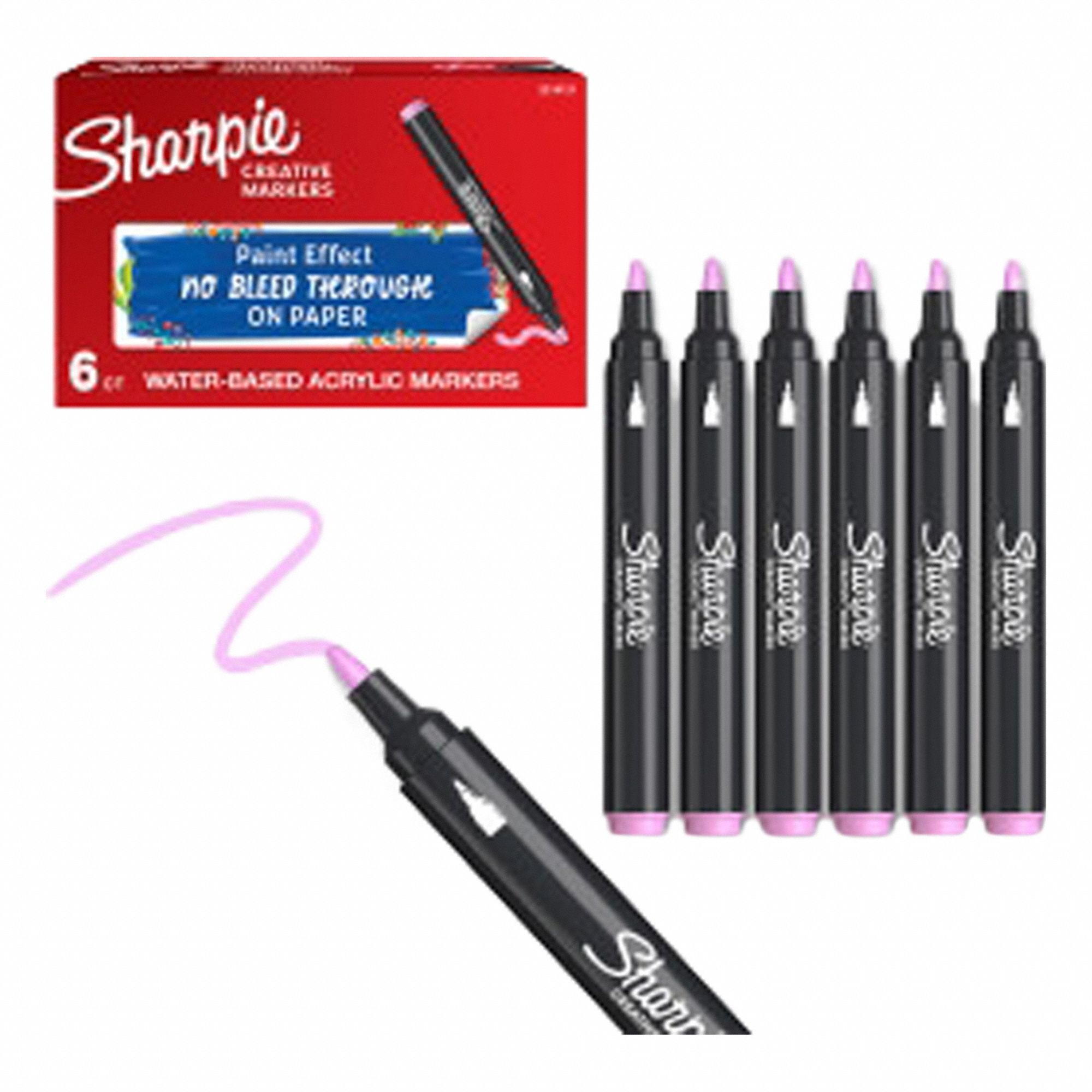 Marker: Bullet, Std, Capped, Non-Erasable, 6 Markers per Pack, (6) Pink, Pink, Lift-Lid Box