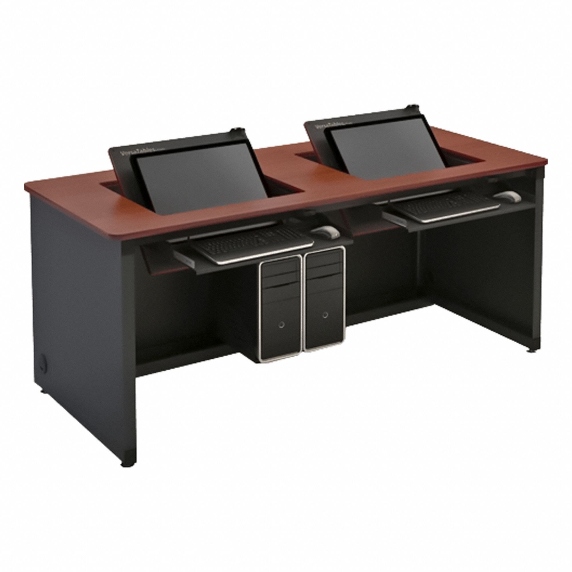 Computer Desk: Metal, Cherry, 0 Drawers, 60 in Overall Wd, 29 in Overall Ht, Black Frame