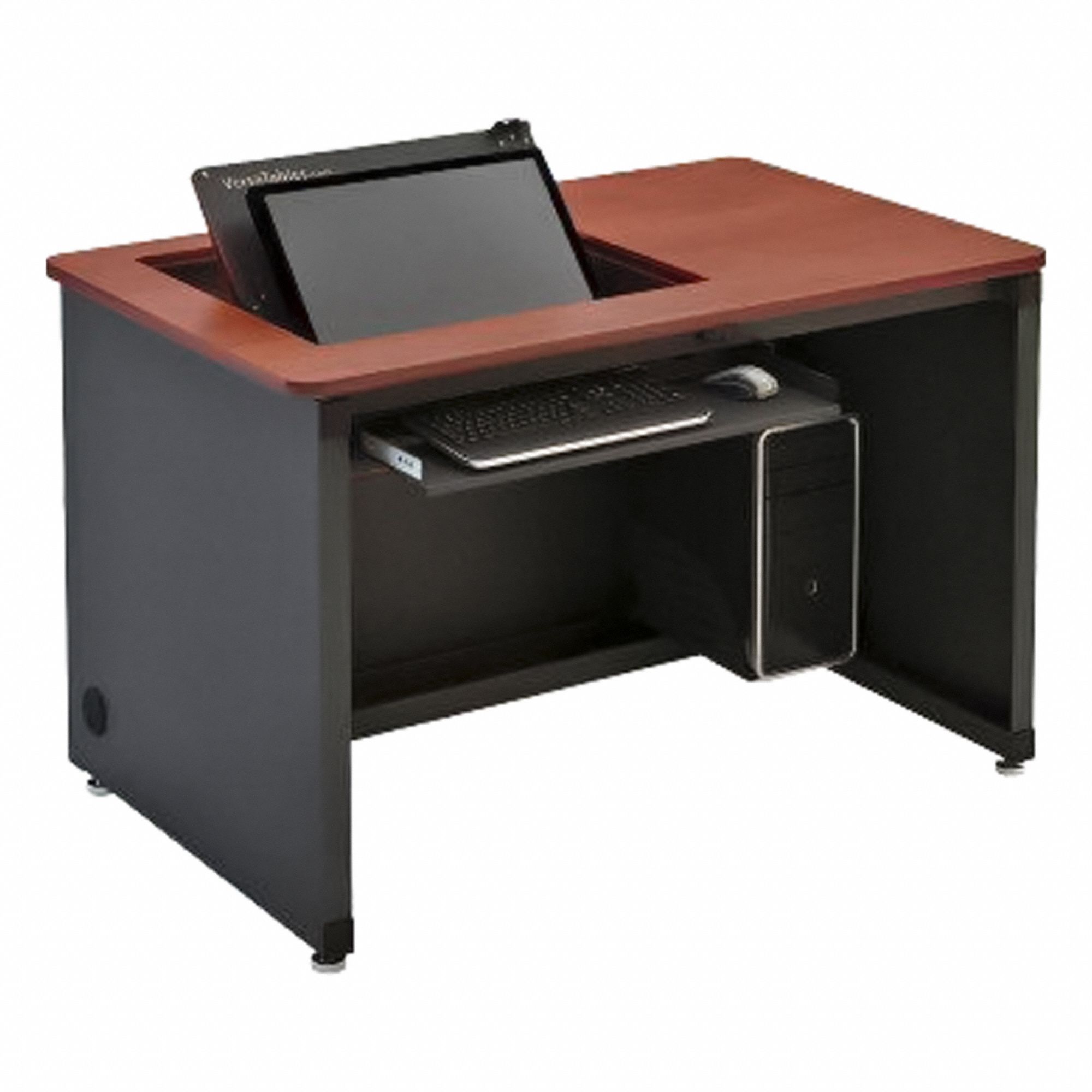 Computer Desk: Metal, Cherry, 0 Drawers, 36 in Overall Wd, 29 in Overall Ht, Black Frame