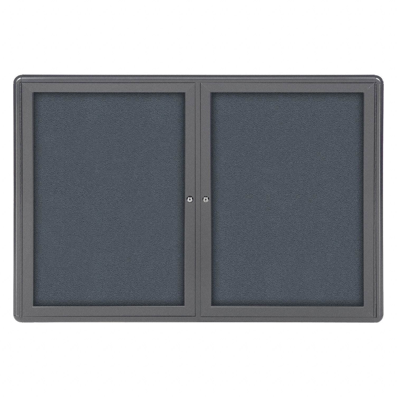 Enclosed Bulletin Board: Swing Door, Aluminum, 33 3/4 in Overall Ht, 46 7/8 in Overall Wd