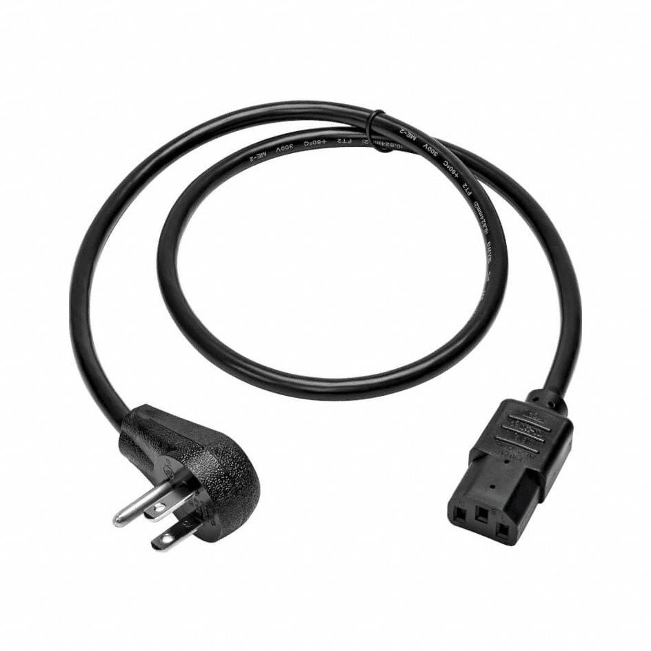 Power Cord: 3 ft Lg, NEMA 5-15P to C13 - 10A Plug, SJT, 10 A Max. Amps, 125V