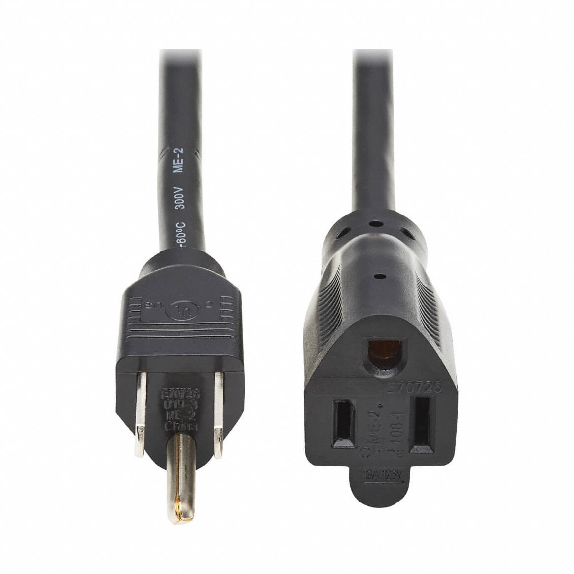 Power Cord: 10 ft Cord Lg, 16 AWG Wire Size, 16/3, SJT, NEMA 5-15P, Black, 120VAC