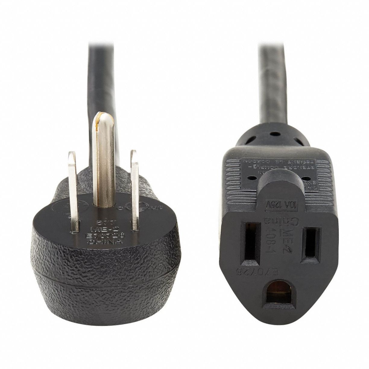 Power Cord: 1 ft Cord Lg, 16 AWG Wire Size, 16/3, SJT, NEMA 5-15P, Black, 1 Outlets