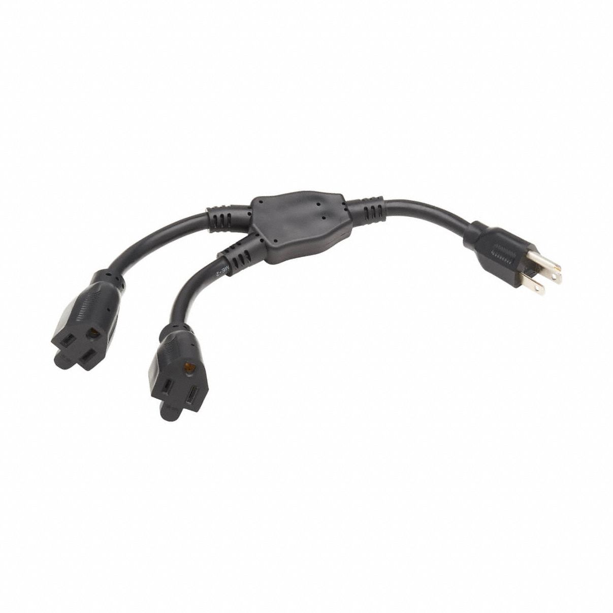 Power Cord: 1 ft Lg, NEMA 5-15P to (2) NEMA 5-15R Plug, SJT, 15 A Max. Amps, 120V