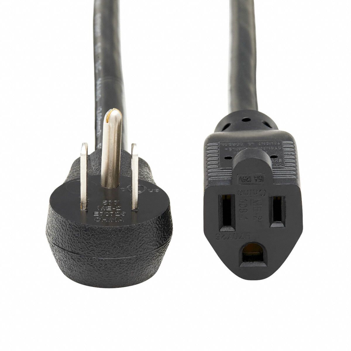 Power Cord: 3 ft Cord Lg, 14 AWG Wire Size, 14/3, SJT, NEMA 5-15P, Black, 1 Outlets