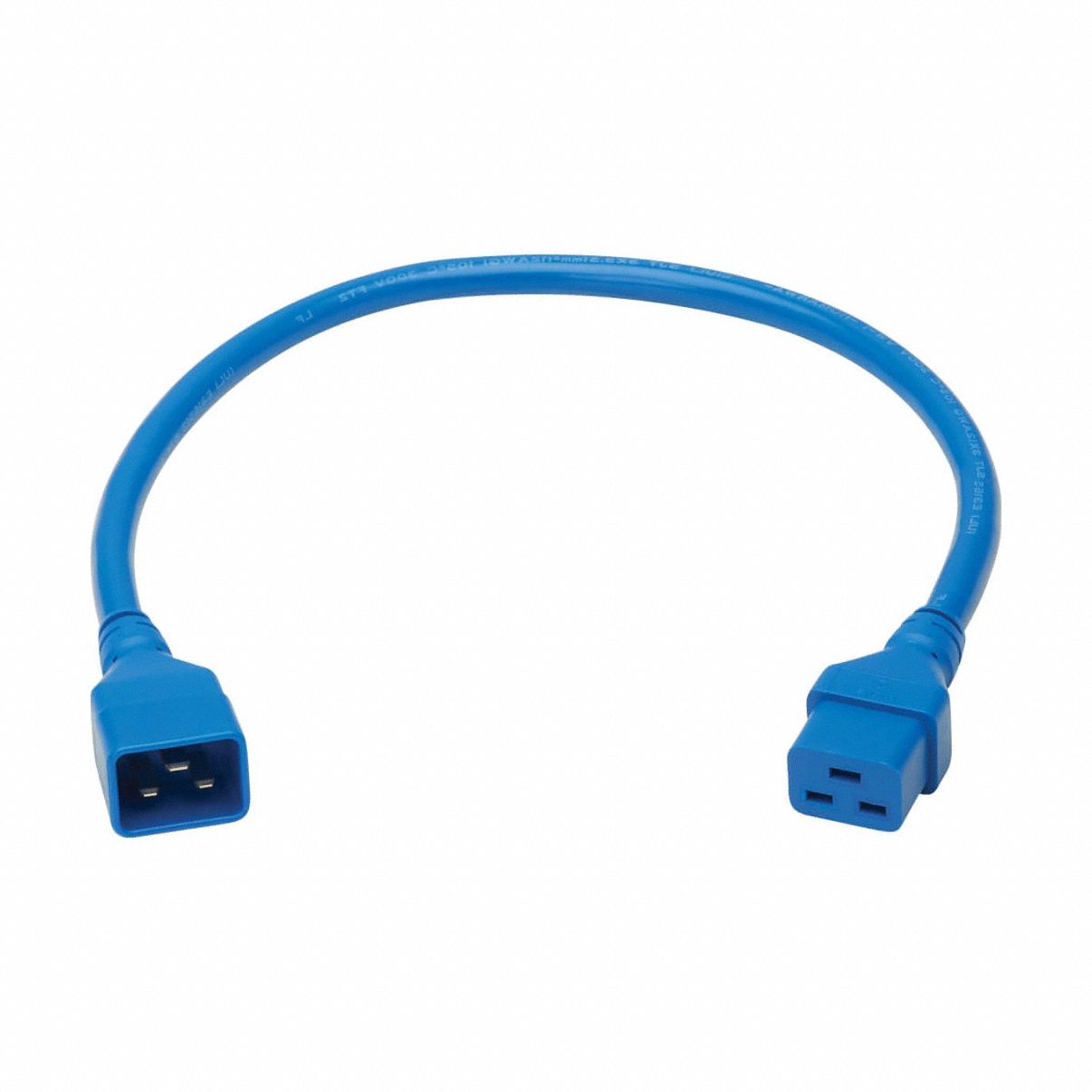 Power Cord: 2 ft Cord Lg, 12 AWG Wire Size, 12/3, SJT, IEC C20, Blue, 1 Outlets