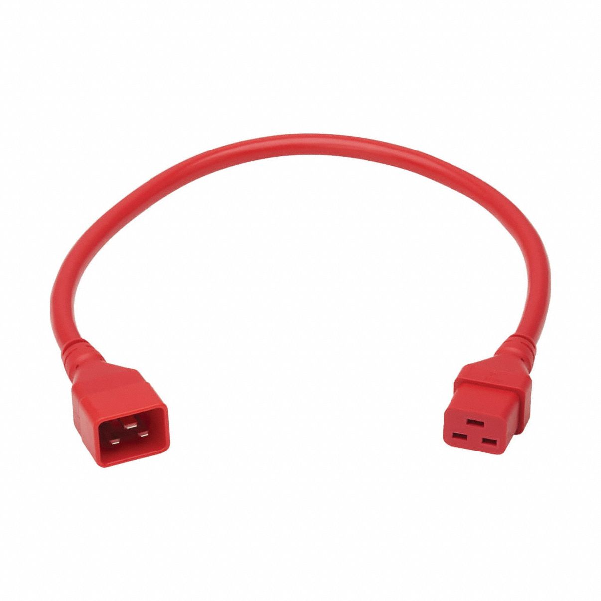 Power Cord: 2 ft Cord Lg, 12 AWG Wire Size, 12/3, SJT, IEC C20, Red, 1 Outlets