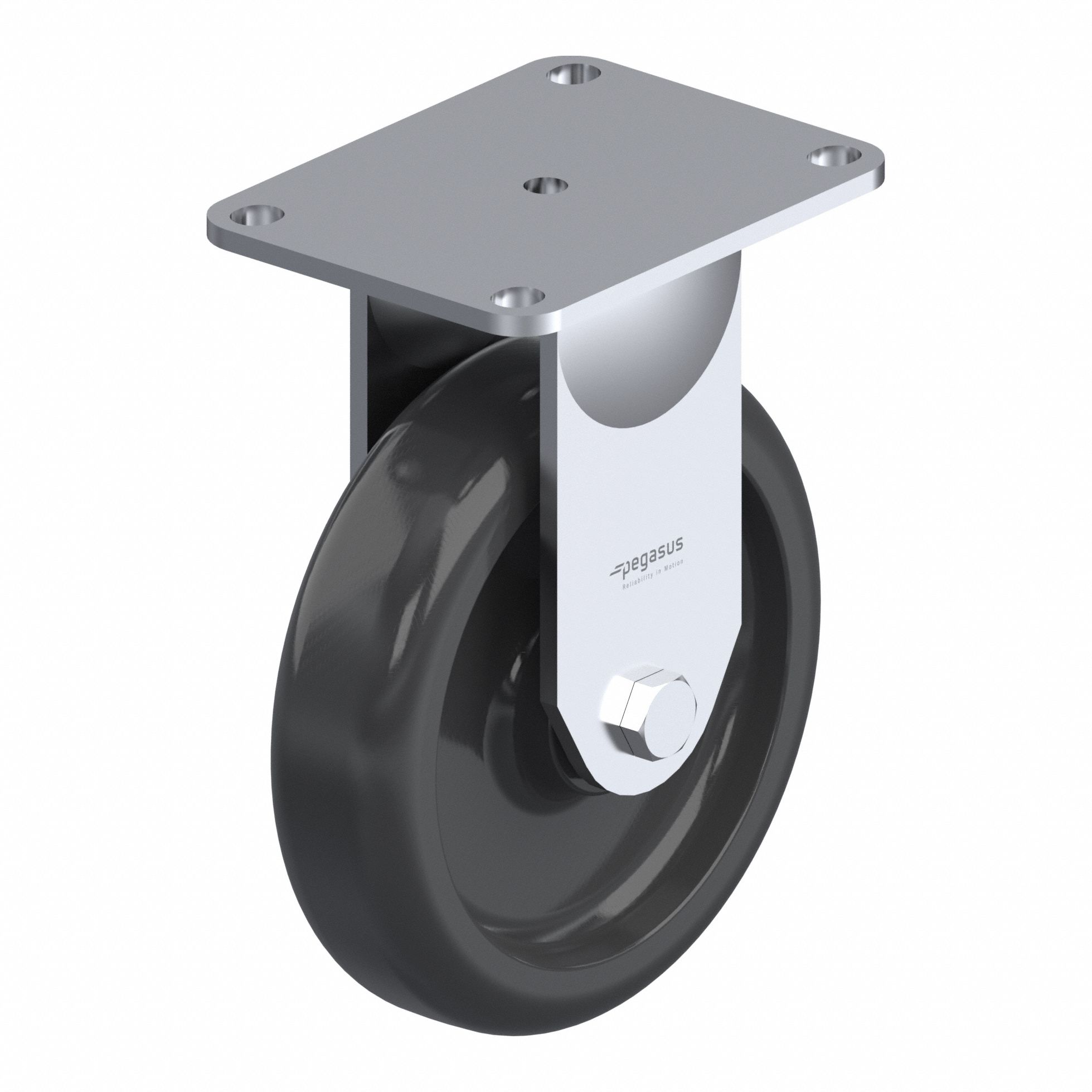 Plate Caster: Rigid, No Brake, Polypropylene, 5 in Wheel Dia, 1 1/4 in Wheel Wd