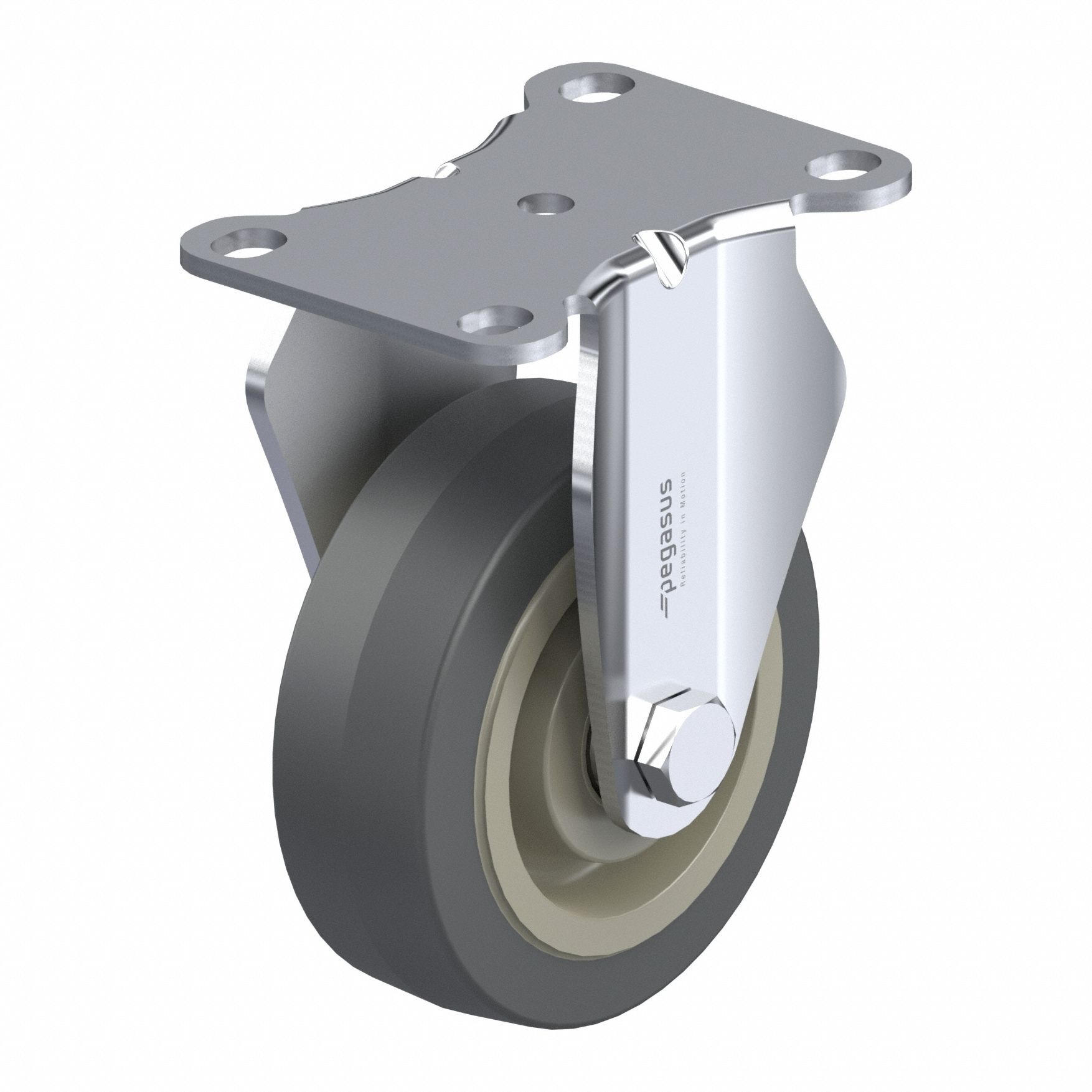 Plate Caster: Rigid, No Brake, Rubber, 3 1/2 in Wheel Dia, 1 1/4 in Wheel Wd, Slot