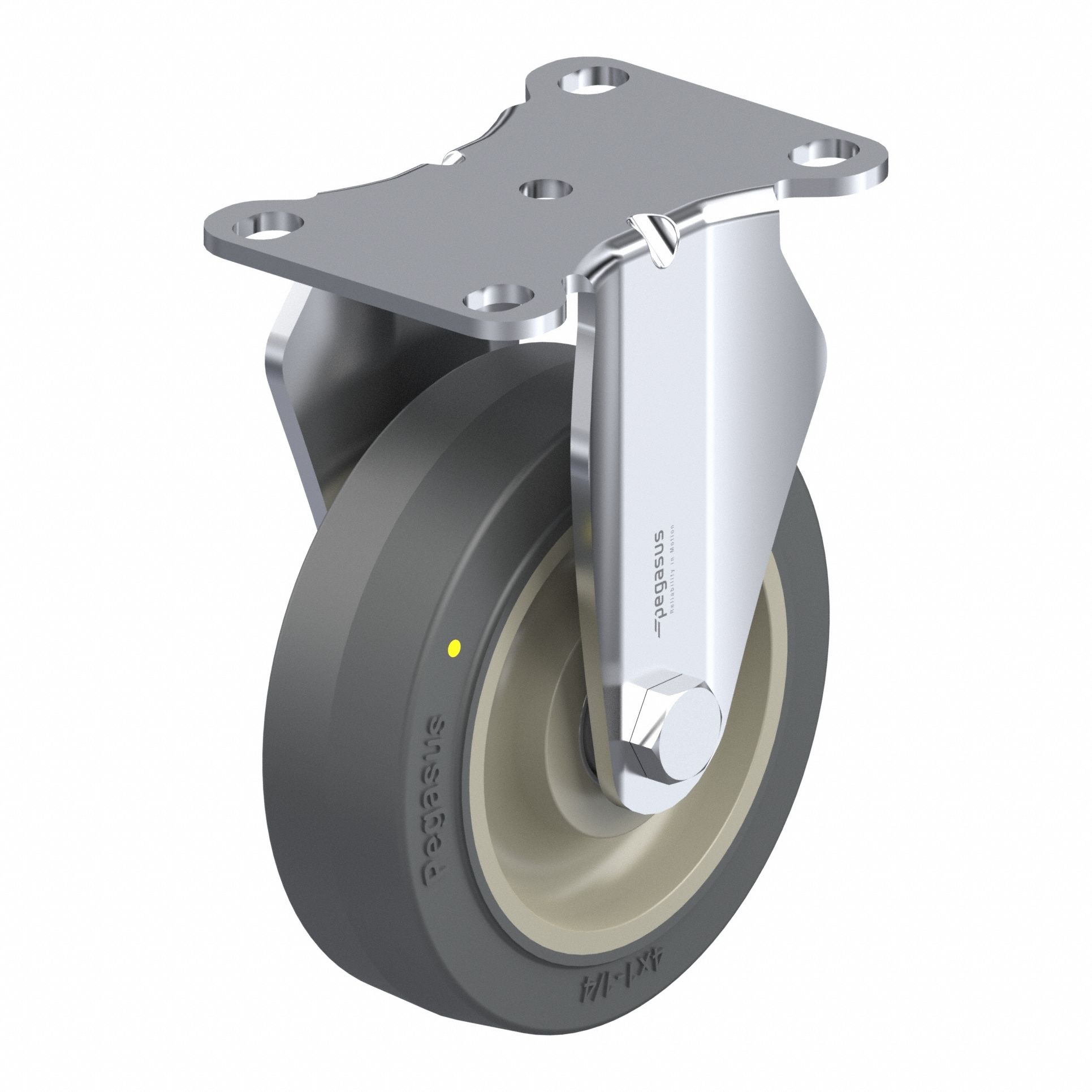 Plate Caster: Rigid, No Brake, Rubber, 4 in Wheel Dia, 1 1/4 in Wheel Wd, Slot, Ball