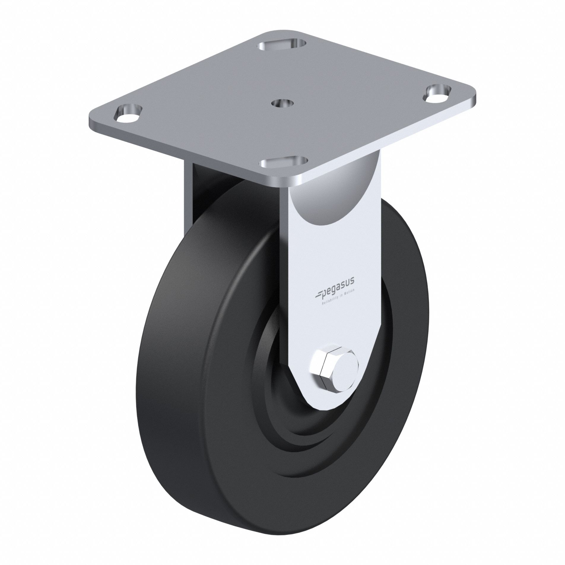 Plate Caster: Rigid, No Brake, Rubber, 5 in Wheel Dia, 1 1/4 in Wheel Wd, Slot, Ball