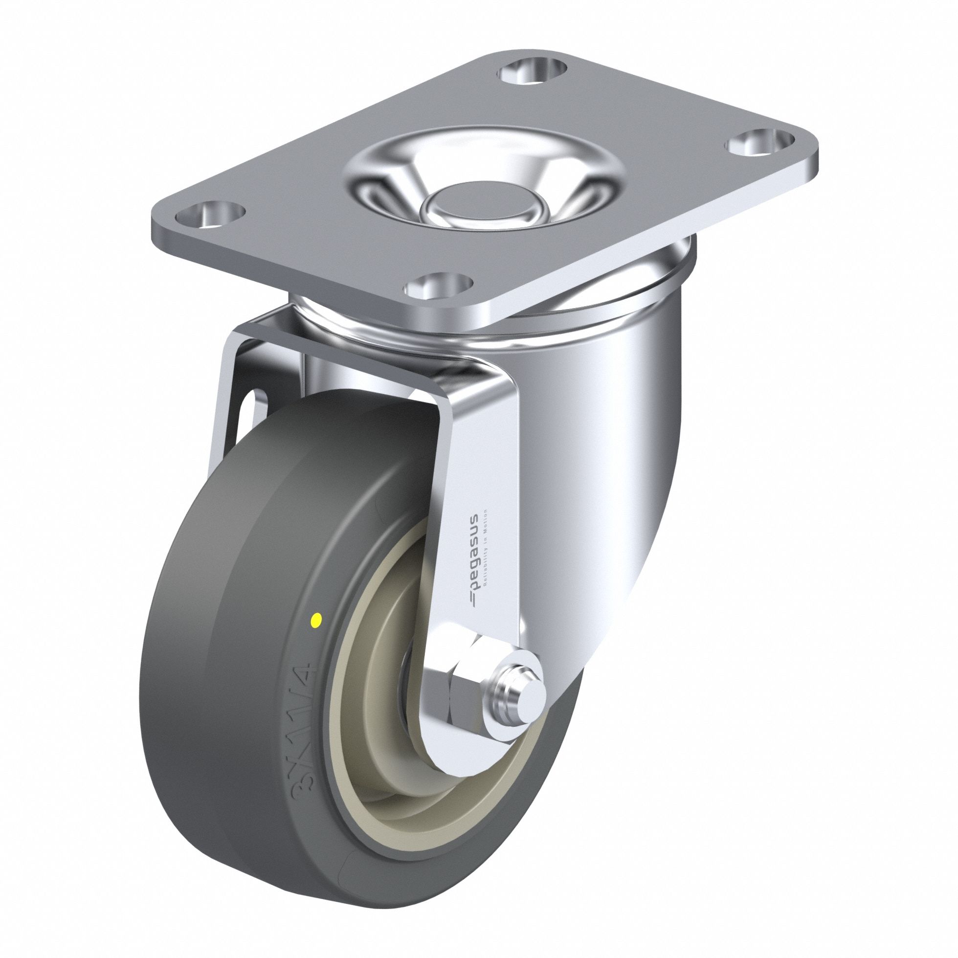 Plate Caster, Swivel, Rubber, 4 3/16"H