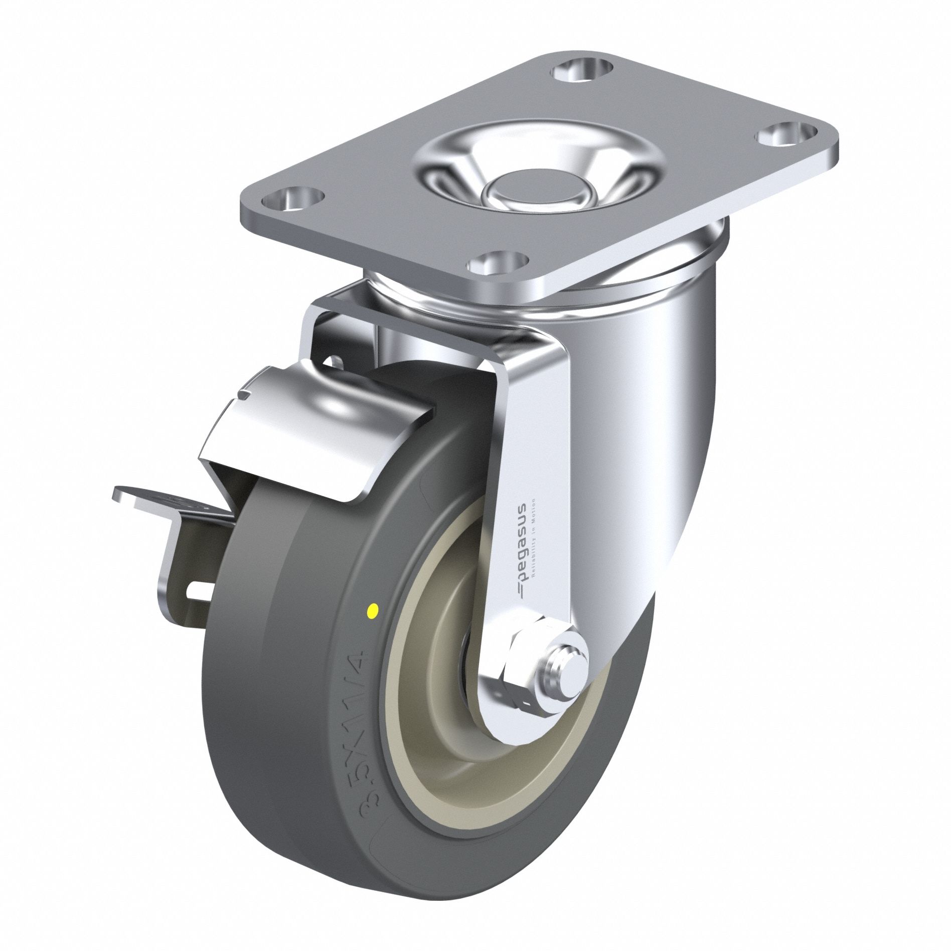 Plate Caster: Corrosion-Resistant/Debris-Resistant/Maint Free/Quiet-Roll, Swivel, Rubber
