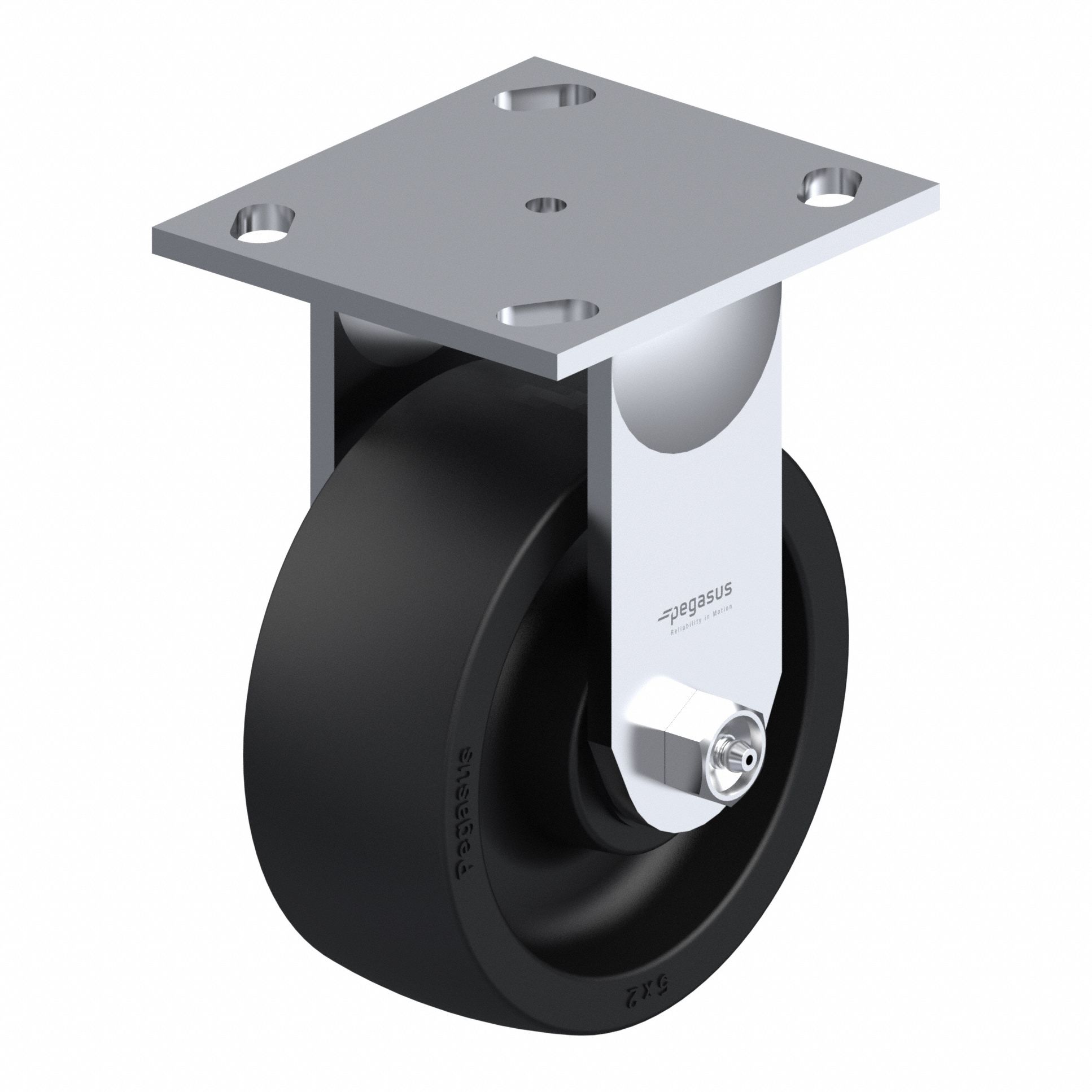 Plate Caster: Rigid, No Brake, Nylon, 5 in Wheel Dia, 2 in Wheel Wd, Slot, Rectangle