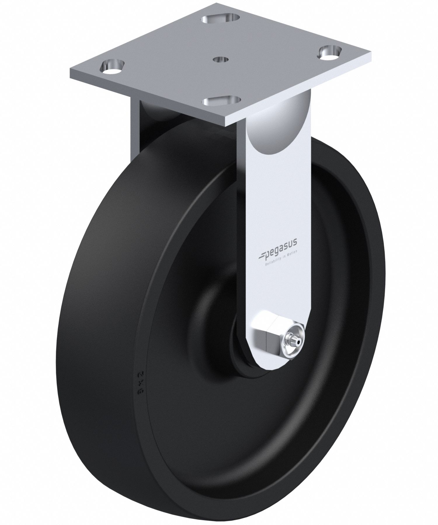Plate Caster: Rigid, No Brake, Nylon, 8 in Wheel Dia, 2 in Wheel Wd, Slot, Rectangle