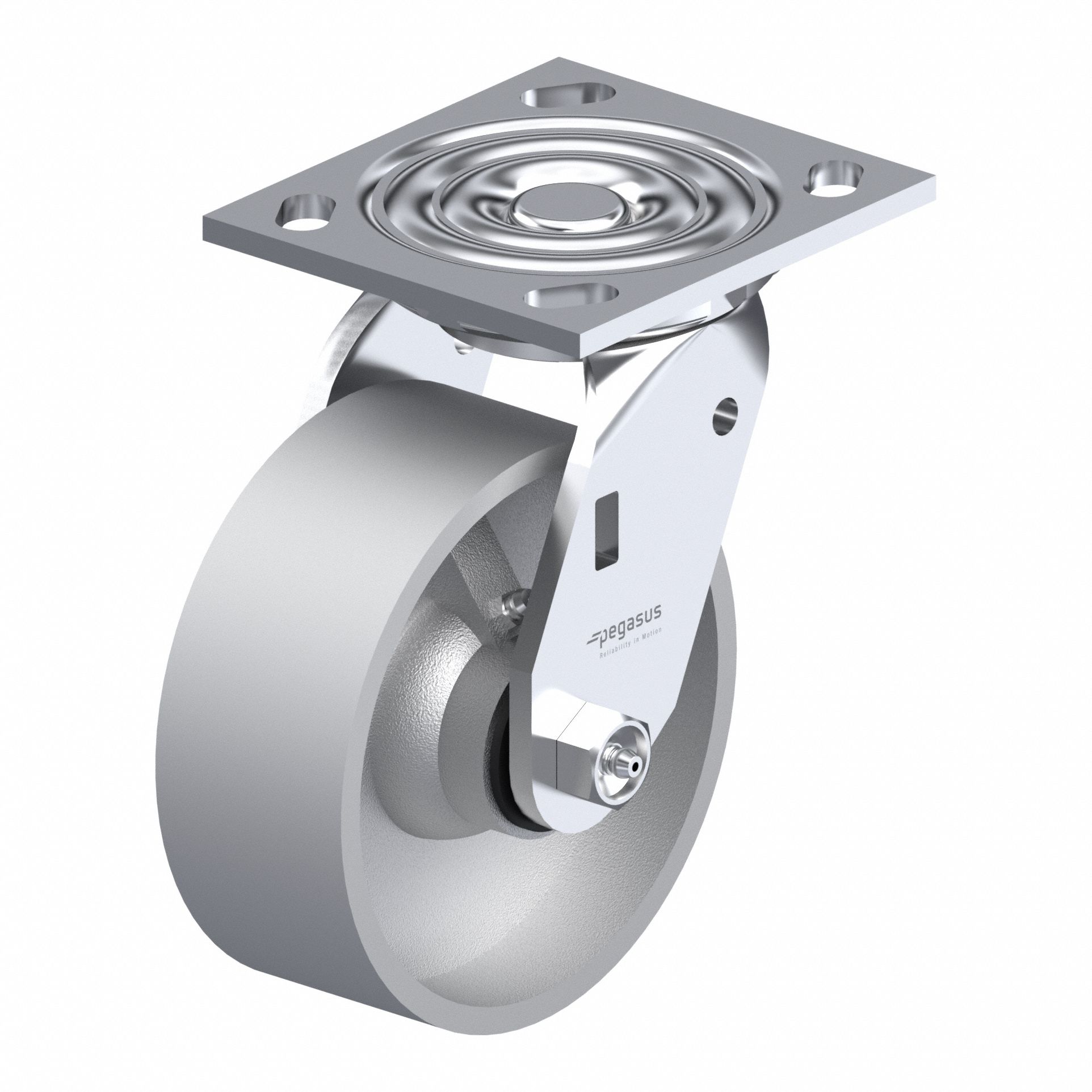 Plate Caster: Swivel, No Brake, Iron, 5 in Wheel Dia, 2 in Wheel Wd, Slot, Rectangle