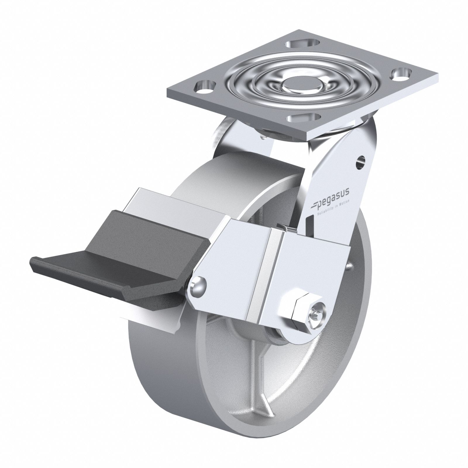 Plate Caster: Swivel, No Brake, Iron, 6 in Wheel Dia, 2 in Wheel Wd, Slot, Rectangle