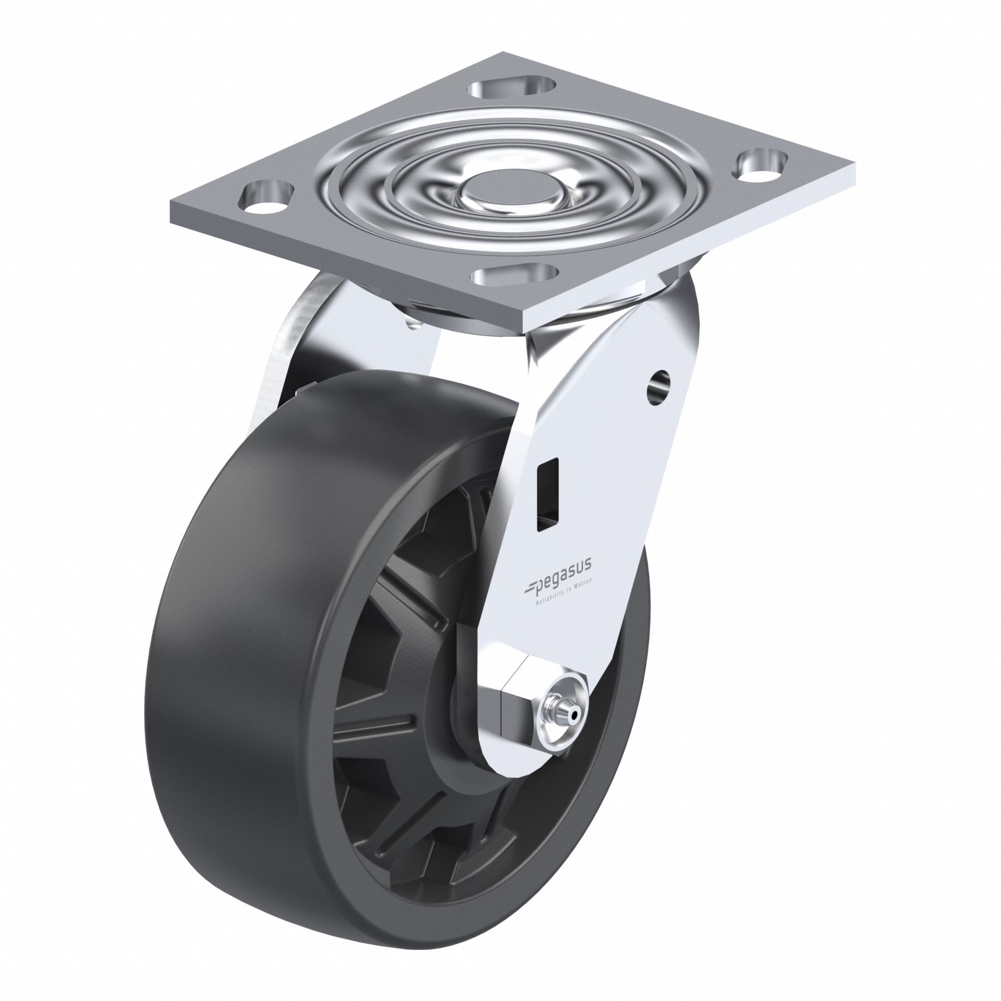 Plate Caster: Swivel, No Brake, Nylon, 5 in Wheel Dia, 2 in Wheel Wd, Slot, Roller
