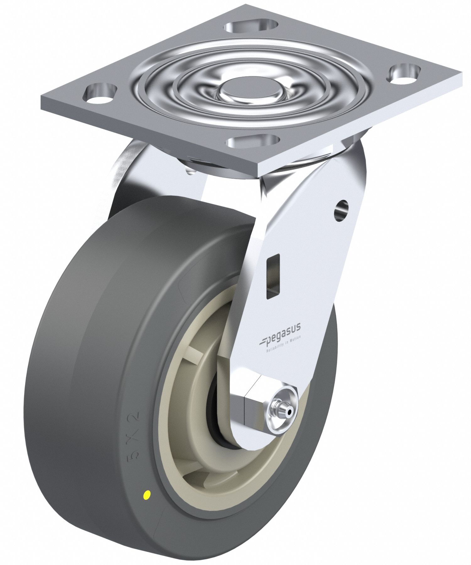 Plate Caster, Swivel, Rubber, 6 1/2"H